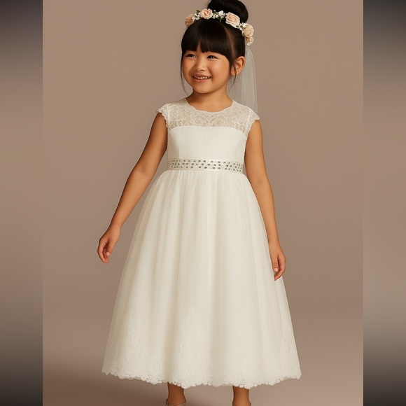 Little girls Elegant White Formal Dress Flower Girl First Communion New Size 4-5 - Picture 8 of 8